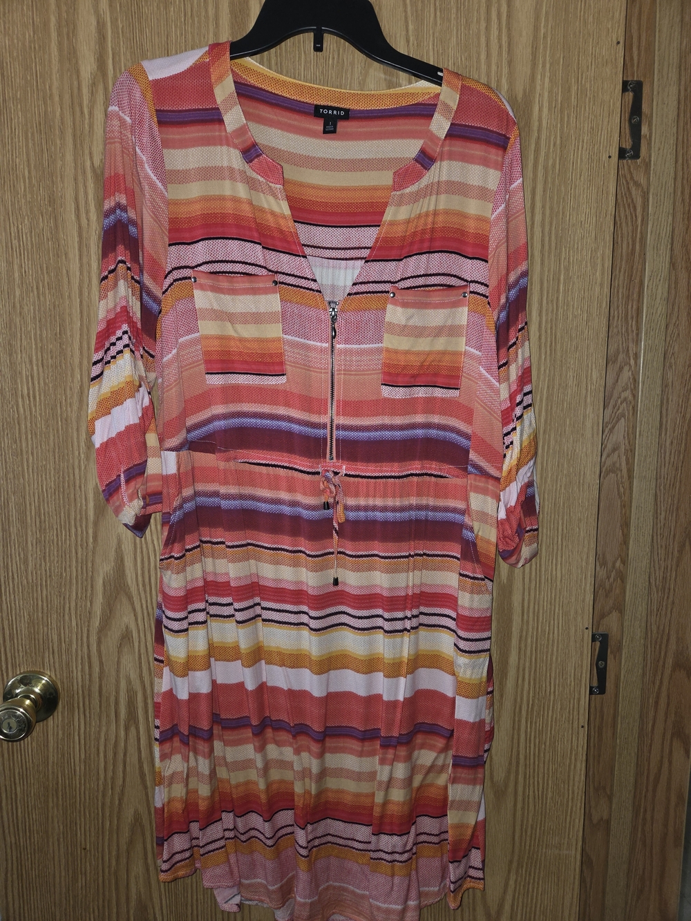 Torrid Multicolor Striped Zip-Front Midi Dress